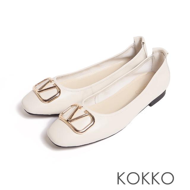 【KOKKO 集團】柔軟好穿淺口金屬飾扣平底鞋(米白)