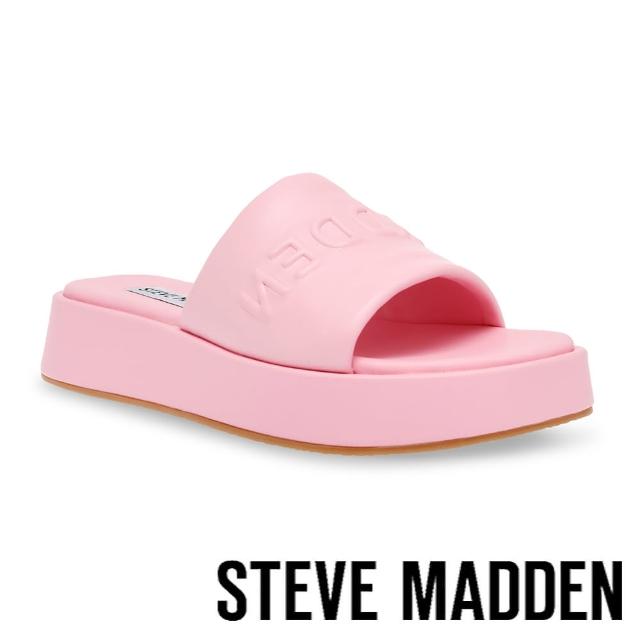 【STEVE MADDEN】BEWILD 品牌壓字鬆糕厚底拖鞋(粉色)