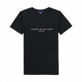 【Tommy Hilfiger】TOMMY 經典刺繡1985文字Logo圖案短袖T恤 上衣-女-黑色(平輸品)
