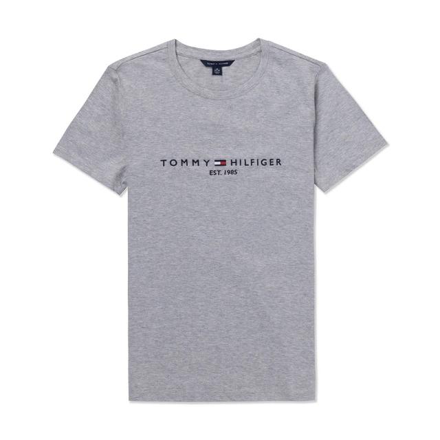 【Tommy Hilfiger】TOMMY 經典刺繡1985文字Logo圖案短袖T恤 上衣-女-灰色(平輸品)