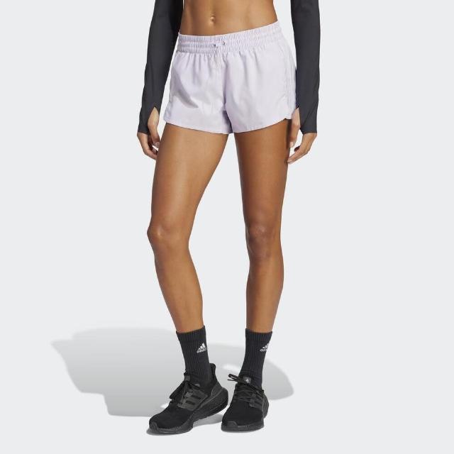 【adidas 愛迪達】Pacer WVN IT1 女 短褲 亞洲版 運動 健身 訓練 中腰 透氣 舒適 淺紫(IC8055)
