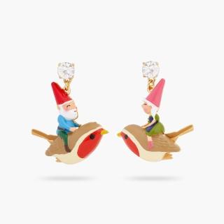 【Les Nereides】小小菇家族-花園地精夫婦與知更鳥不對稱耳環