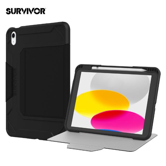 【Griffin】2022 第10代 10.9吋 Survivor Rugged Folio 軍規防摔保護套-黑色(iPad 第10代)