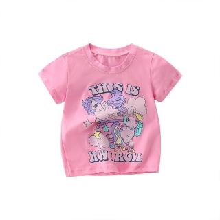 【時尚Baby】童裝 女童短袖T恤 粉色兩隻小馬短袖上衣(女中小童春夏T恤可愛休閒外出上衣)