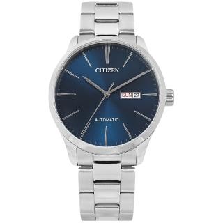 【CITIZEN 星辰】簡約紳士 機械錶 自動上鍊 星期日期 不鏽鋼手錶 藍色 40mm(NH8350-83L)