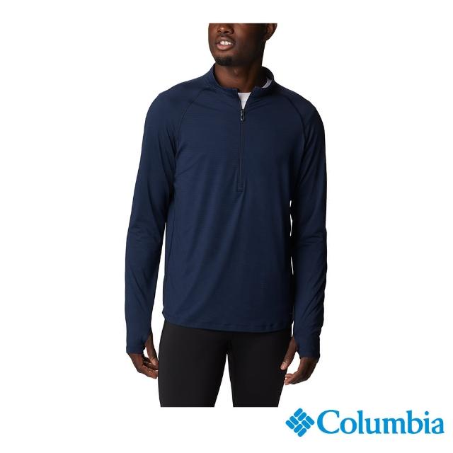 【Columbia 哥倫比亞 官方旗艦】男款-野跑 快排半開襟上衣-深藍(UAE45560NY / 2023年春夏)