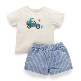 【Purebaby】澳洲有機棉 嬰幼兒短袖上衣套裝 2款(男童 有機棉 T恤 短褲 套裝)