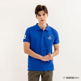 【Hang Ten】男裝-SLIM FIT刺繡短袖POLO衫(寶藍)