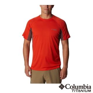 【Columbia 哥倫比亞 官方旗艦】男款-鈦 UPF50酷涼快排短袖上衣-橘紅(UAE43990AH / 2023年春夏)