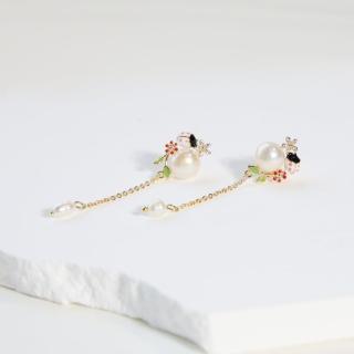 【ZANZAN 冉冉】設計工藝-瓢蟲珍珠環繞花系列耳環(925銀針)