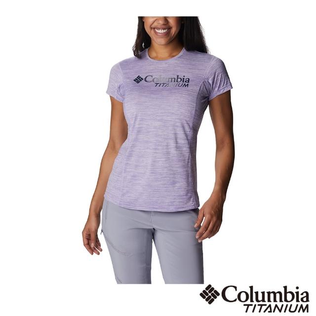【Columbia 哥倫比亞 官方旗艦】女款-鈦 LOGO 快排短袖上衣-紫色(UAK52540PL  / 2023年春夏)
