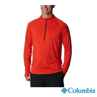 【Columbia 哥倫比亞 官方旗艦】男款-野跑 快排半開襟上衣-橘紅(UAE45560AH / 2023年春夏)