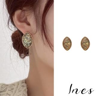 【INES】韓國設計優雅幾何貝殼碎亮片復古耳釘(幾何耳釘 貝殼耳釘 亮片耳釘)