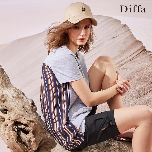 【Diffa】異素材拼接條紋針織衫-女