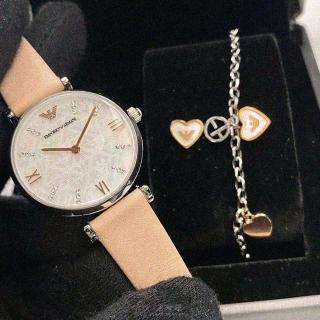 【EMPORIO ARMANI】ARMANI阿曼尼女錶型號AR00041(白色貝母錶面銀錶殼粉紅真皮皮革錶帶款)