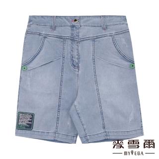 【MYVEGA 麥雪爾】高含棉標籤牛仔短褲-藍