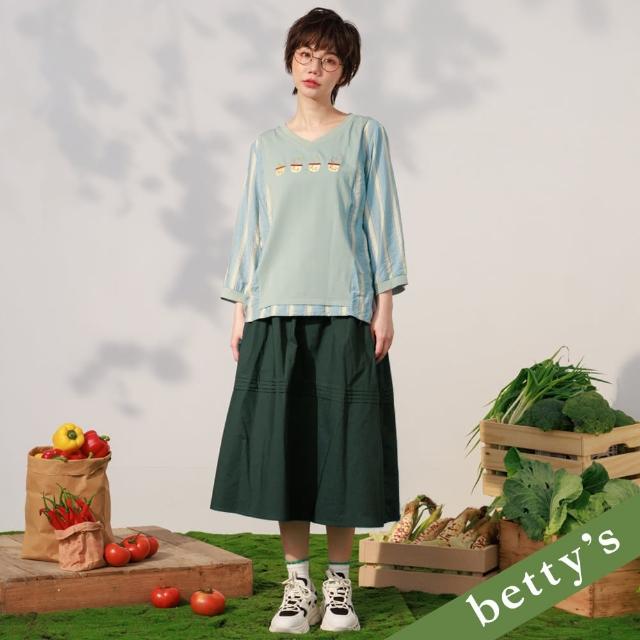 【betty’s 貝蒂思】蕾絲布腰帶打摺長裙(深綠)