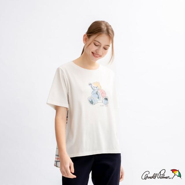 【Arnold Palmer 雨傘】女裝-彈性棉經典格紋拼接寬鬆版T-Shirt(米白色)