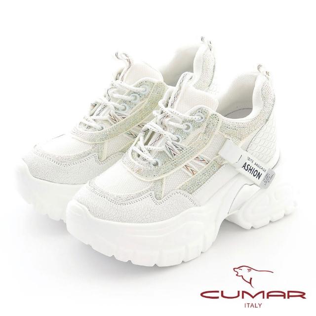 【CUMAR】異材質拼接閃耀厚底老爹鞋(白色)
