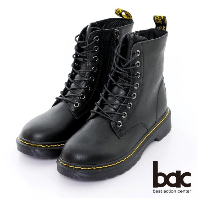 【bac】經典側邊拉鏈綁帶馬汀靴(黑色)