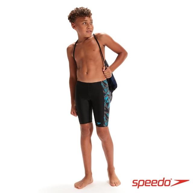 【SPEEDO】男孩 運動及膝泳褲 HyperBoom(黑/灰藍)