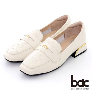 【bac】方頭壓紋金幣樂福鞋金屬低跟鞋(白色)