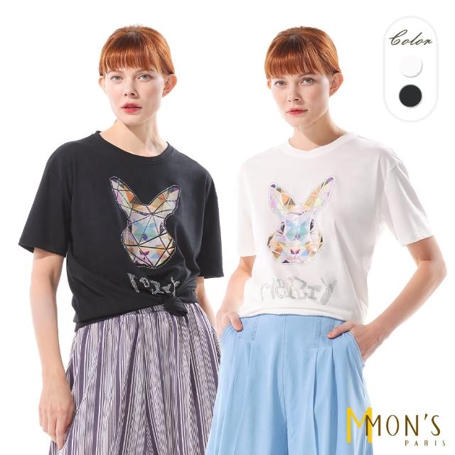 【MON’S】鑽飾兔子純棉短袖T恤(2色任選)