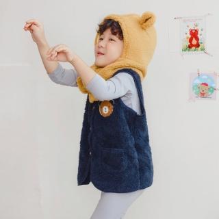 【OB 嚴選】可愛小熊刺繡前開扣造型口袋毛絨保暖背心外套童裝 《QA1350》