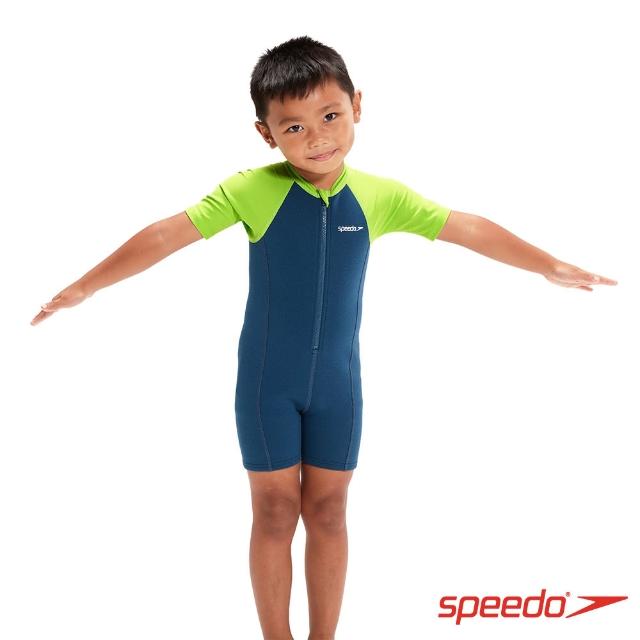 【SPEEDO】幼童 連身式防寒泳衣(藍/綠)