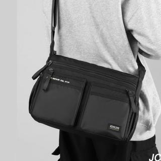 【JC Collection】男士商務休閒牛津布多層拉鏈袋大容量側肩包斜背包(黑色)