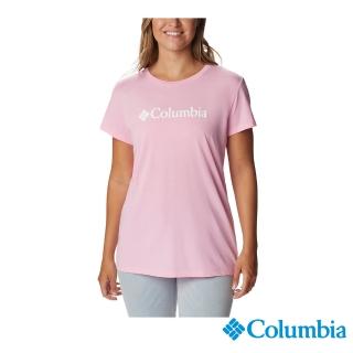 【Columbia 哥倫比亞 官方旗艦】女款-LOGO短袖T上衣-粉紅(UAL07460PK / 2023年春夏)