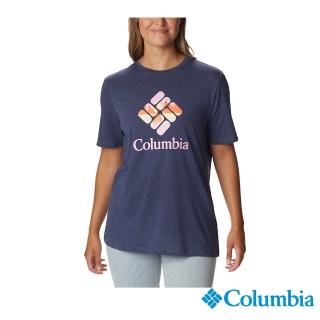 【Columbia 哥倫比亞 官方旗艦】女款-LOGO短袖T上衣-深藍(UAL31200NY / 2023年春夏)