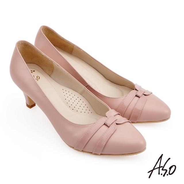 【A.S.O 阿瘦集團】職場通勤 健步窩心簡約飾帶牛皮中跟鞋(粉紅色)