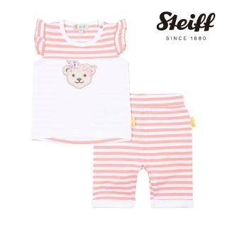 【STEIFF】熊頭童裝 二件式 條紋無袖T恤+長褲(短袖套裝)
