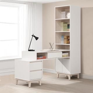 【AT HOME】4尺灰白色L型收納書桌/書桌櫃/電腦桌/工作桌 現代簡約(紀凡熙)