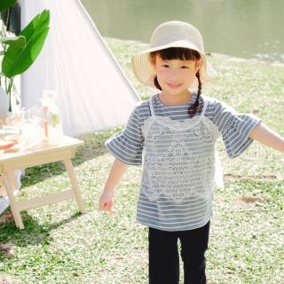 【OB 嚴選】親子系列純棉條紋蕾絲細肩真兩件上衣童裝 《QA1276》