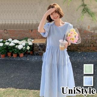 【UniStyle】現貨 韓系甜美立體泡泡紗短袖連身洋裝 女 ZM166-8217(天藍 淺綠)