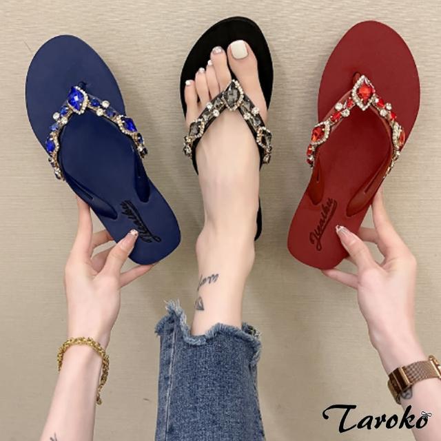 【Taroko】輕夏微風彩鑽夾腳平底涼拖鞋(3色可選)