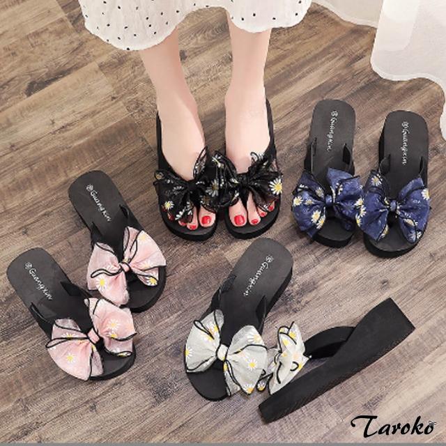【Taroko】陽光季節蝴蝶結夾腳厚底涼拖鞋(4色可選)