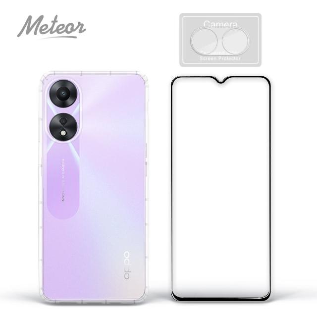 【Meteor】OPPO A78 5G 手機保護超值3件組(透明空壓殼+鋼化膜+鏡頭貼)