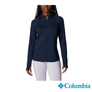 【Columbia 哥倫比亞 官方旗艦】女款 - 野跑 UPF50快排半開襟上衣-深藍(UAR09320NY / 2023年春夏)