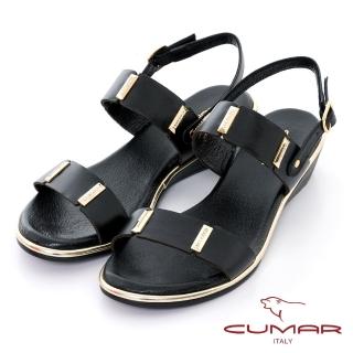【CUMAR】二字金屬點綴楔型涼鞋(黑色)
