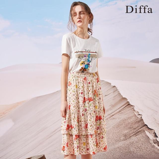【Diffa】氣質花卉雙層長裙-女