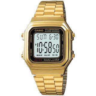 【CASIO 卡西歐】交換禮物 復古時尚方形電子錶-金 畢業禮物(A178WGA-1A)