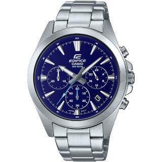 【CASIO 卡西歐】EDIFICE 簡約運動風三眼計時手錶-藍 畢業禮物(EFV-630D-2A)
