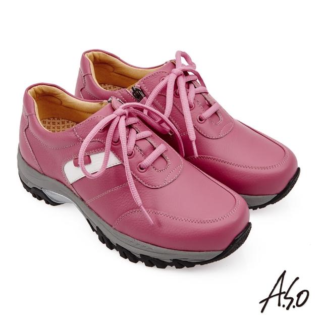 【A.S.O 阿瘦集團】平安氣墊側拉鍊牛皮休閒鞋(桃紅色)