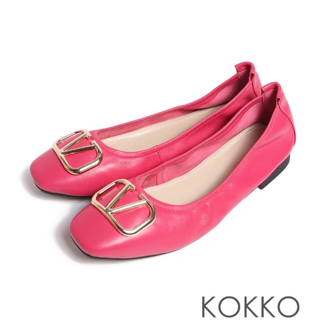 【KOKKO 集團】柔軟好穿淺口金屬飾扣平底鞋(桃紅)
