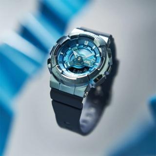 【CASIO 卡西歐】G-SHOCK 金屬色雙顯電子錶-科技藍 畢業禮物(GM-S110LB-2A)