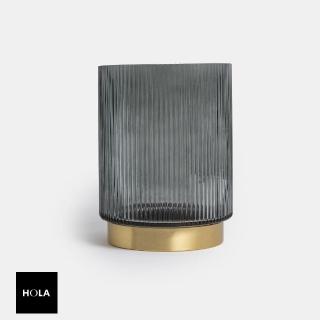 【HOLA】銅環直紋玻璃花器 灰 20cm