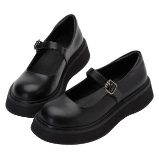 【Grace Gift】學院風經典圓頭瑪莉珍鞋(黑)